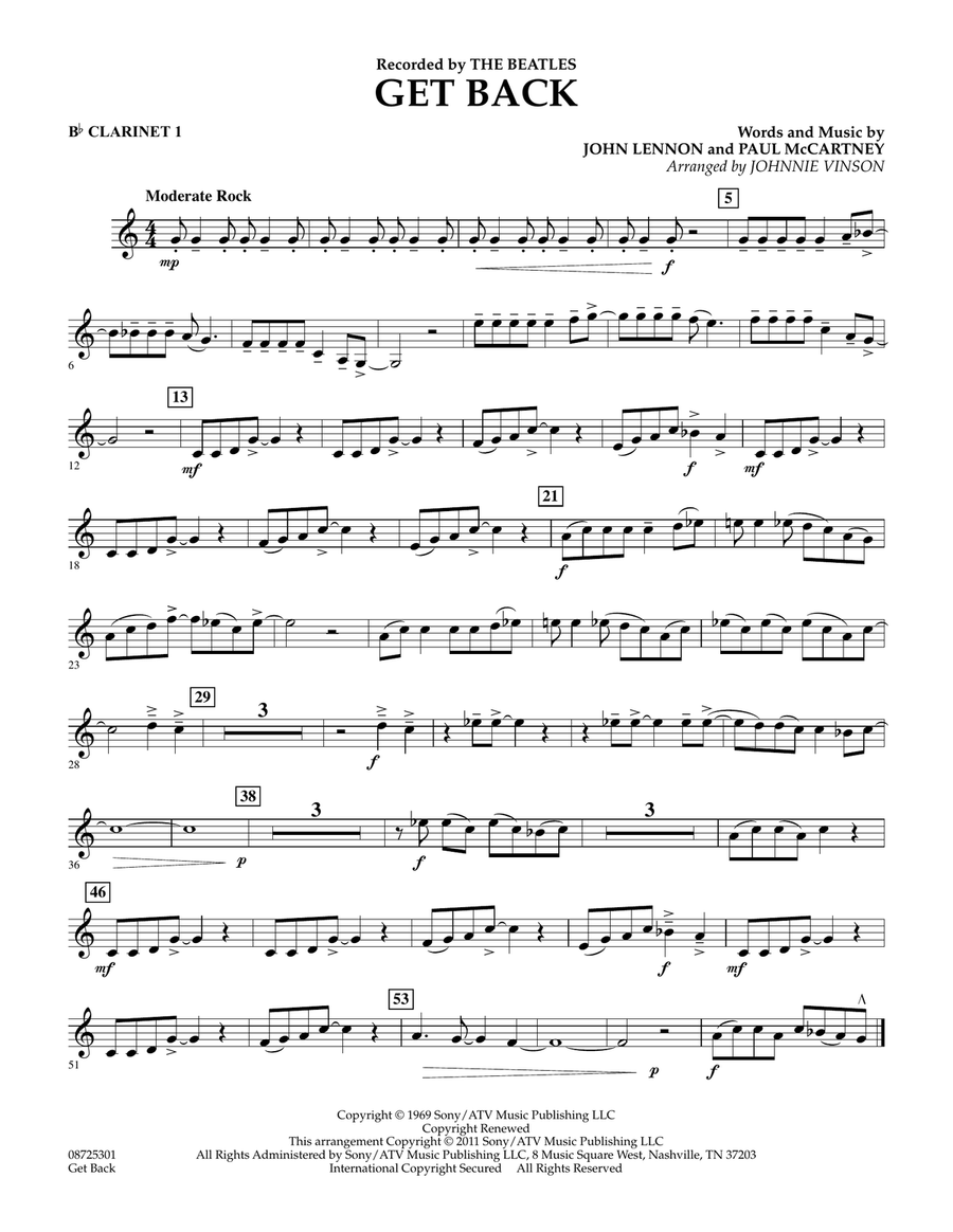 Get Back - Bb Clarinet 1 Concert Band scores gallery preview page 1