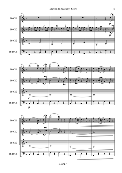 Marche de Radetzky, for Clarinet quartet - Score & Parts
