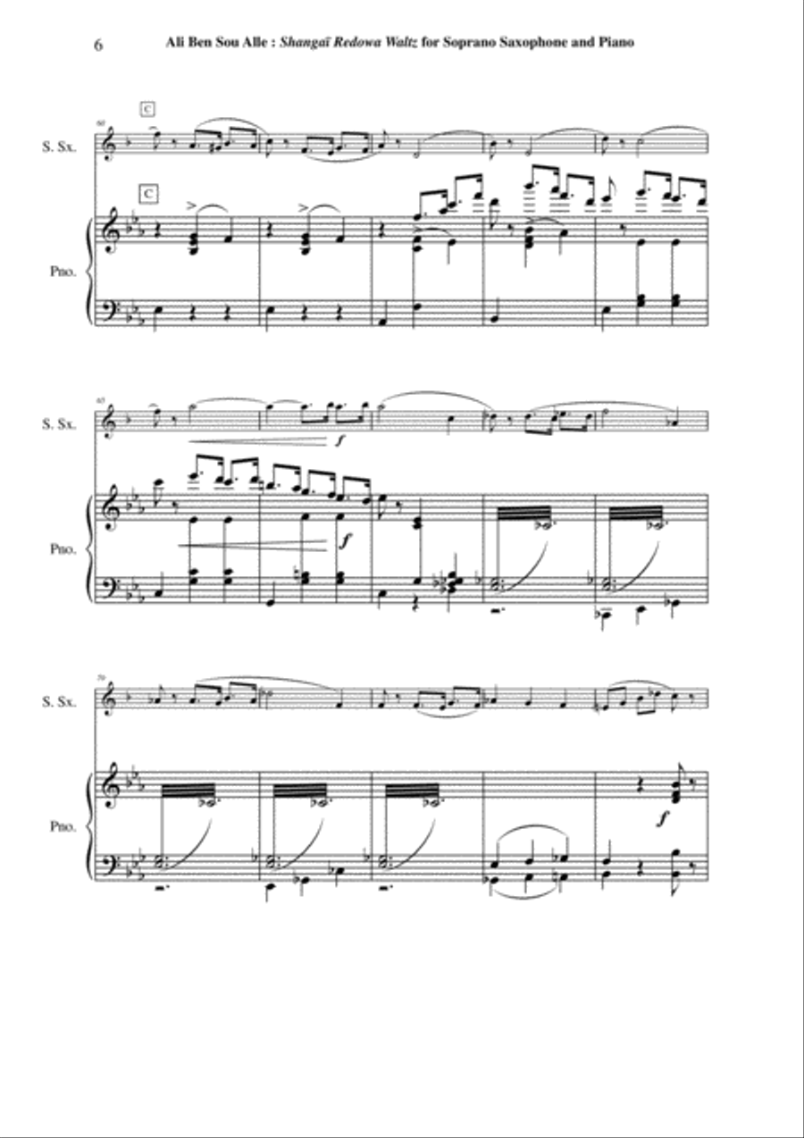 Ali Ben Sou Alle: Shanghai Redowa Waltz for soprano saxophone and piano Soprano Saxophone scores gallery preview page 6