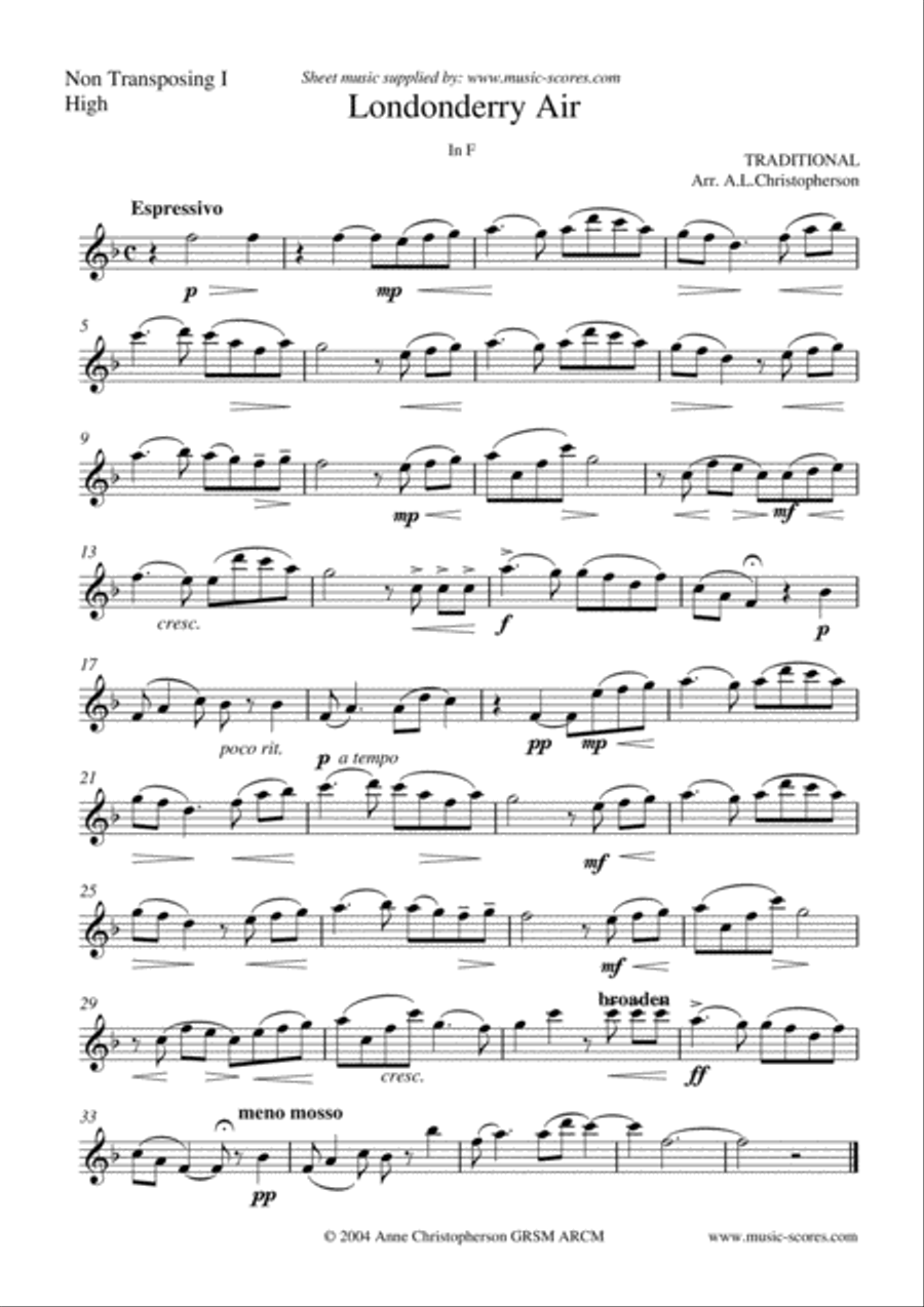 Londonderry Air - Trio for Instruments in C, Bb or Eb C Instrument scores gallery preview page 4
