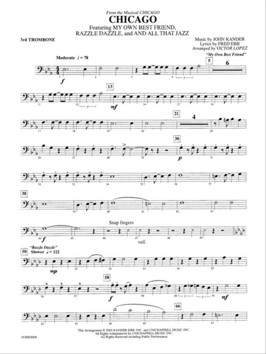 Chicago (from the musical Chicago): 3rd Trombone Full Orchestra scores gallery preview page 1