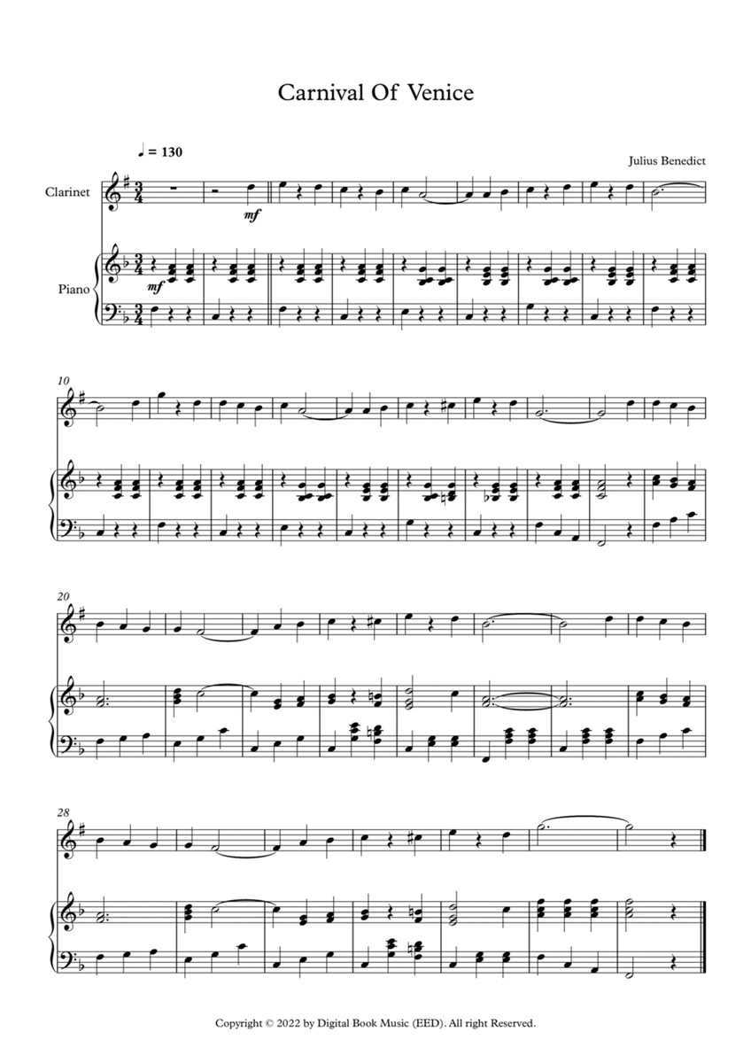 Carnival Of Venice - Julius Benedict (Clarinet + Piano) image number null