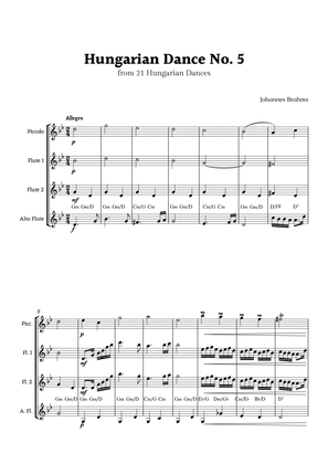 Hungarian Dance No. 5 by Brahms for Flute Ensemble with Chords