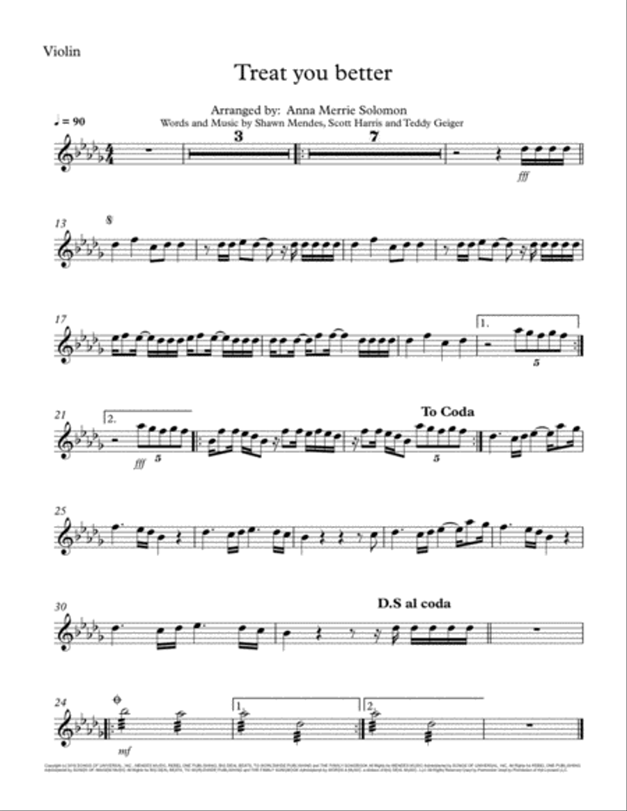 Treat You Better String Quartet scores gallery preview page 4