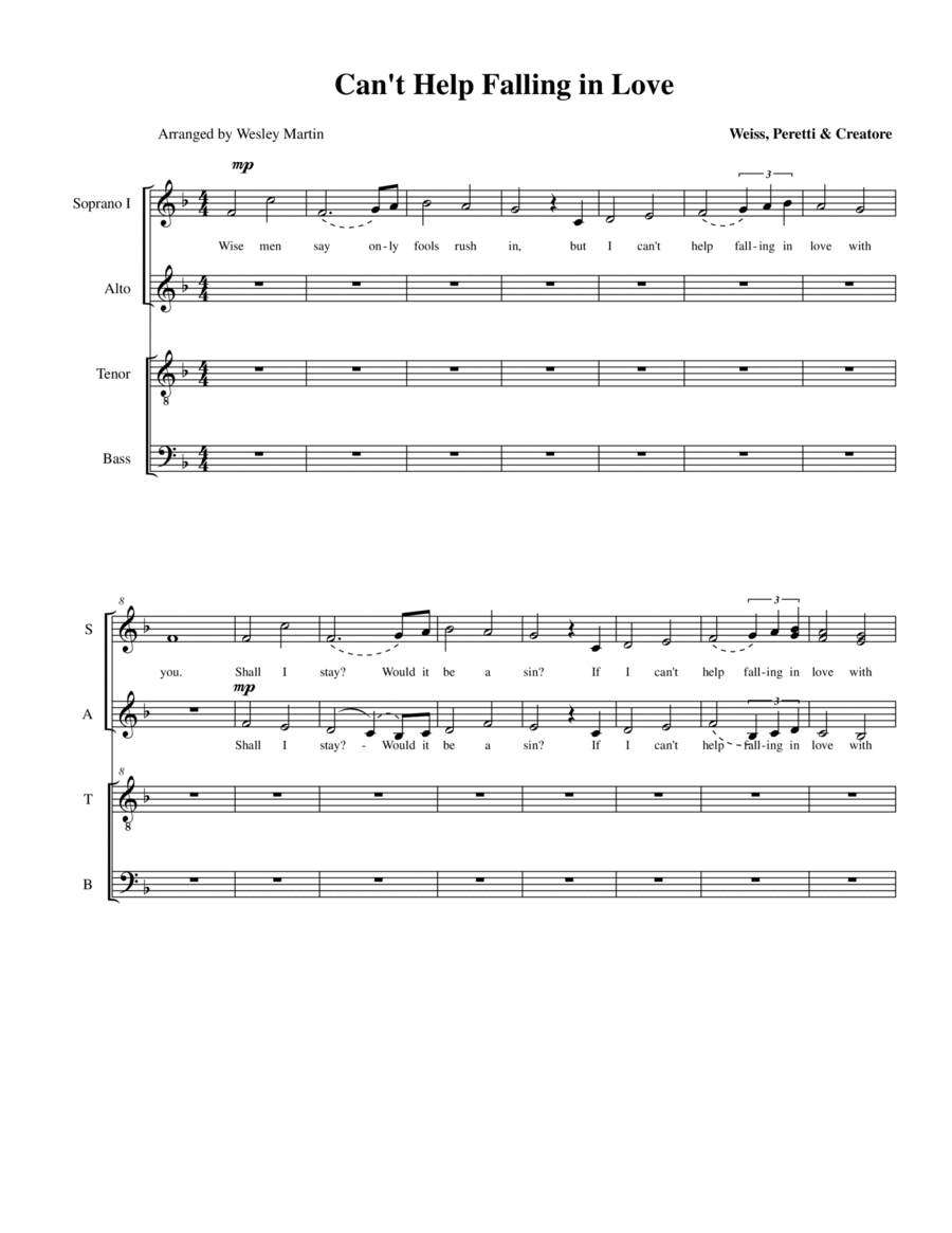Can't Help Falling In Love 4-Part scores gallery preview page 1