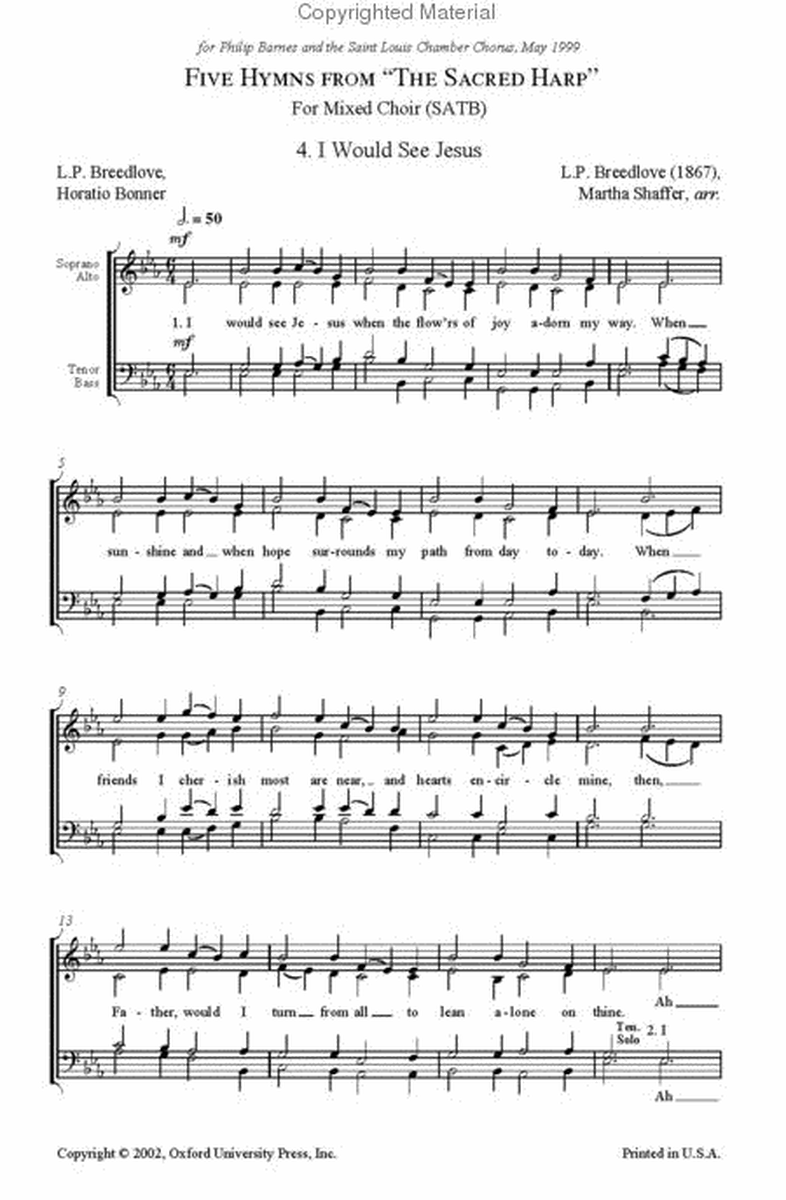 Five Hymns Sacred Harp #4: I Would See Jesus