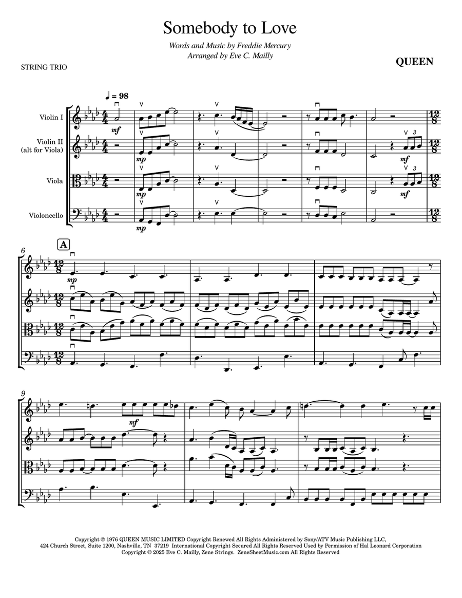 Somebody To Love String Trio scores gallery preview page 1