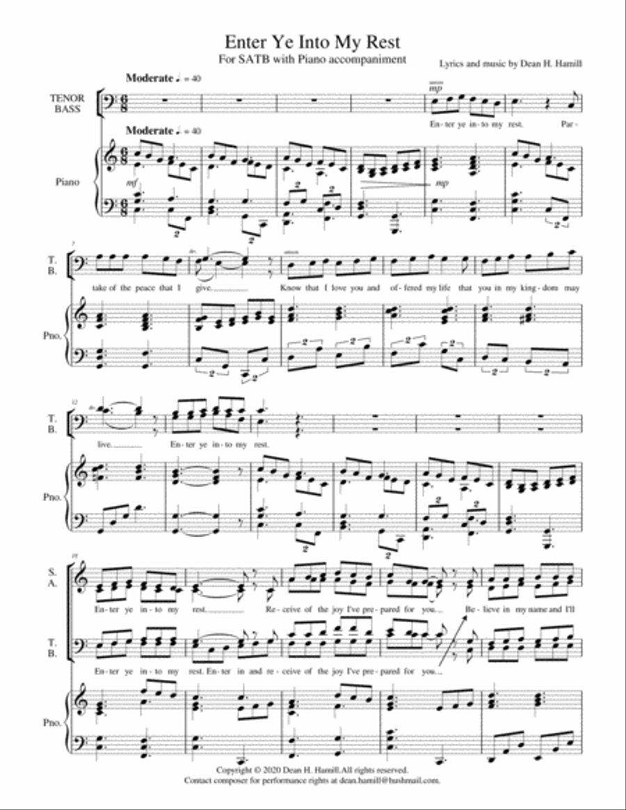 Enter Ye Into My Rest 4-Part scores gallery preview page 1