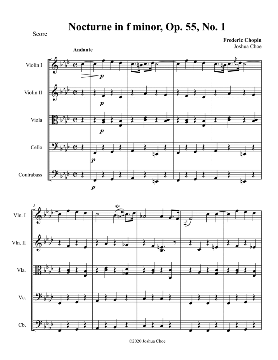 Nocturne in f minor, Op. 55, No. 1 String Orchestra scores gallery preview page 1