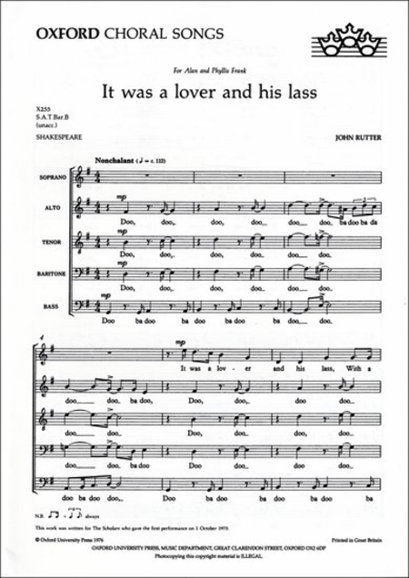 It Was A Lover And His Lass (Birthday Madrigals)