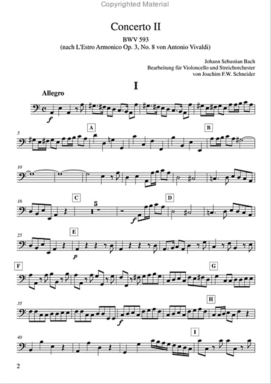 Concerto for Violoncello, Strings and Basso continuo A minor (after BWV 593) Piano and Keyboard scores gallery preview page 2