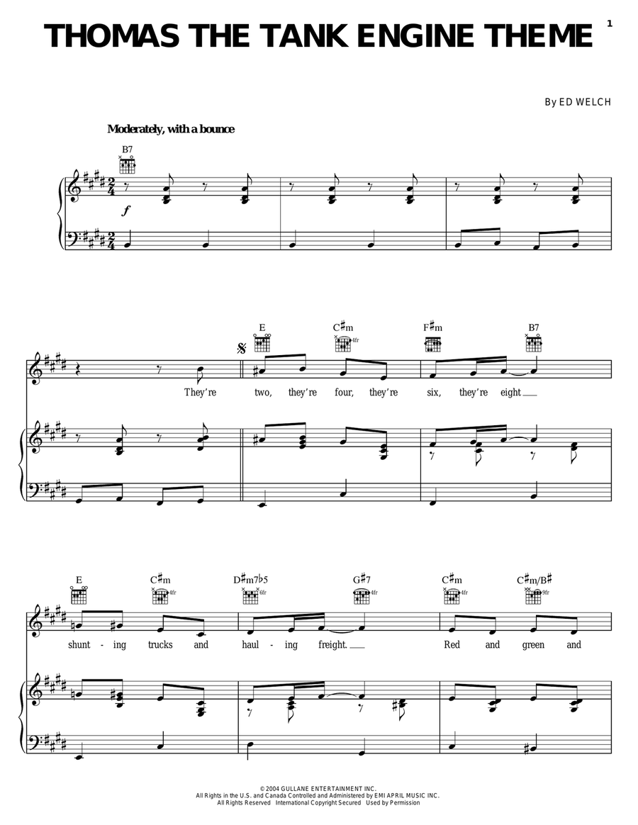Thomas The Tank Engine (Main Title) Piano, Vocal, Guitar scores gallery preview page 1