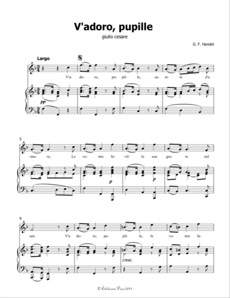 V'adoro, pupille, by Handel, in F Major Voice scores gallery preview page 3