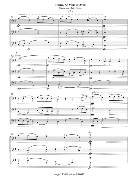 Machaut: Rondeau No. 13 - Dame, Se Vous N'Avez for Trombone Trio image number null