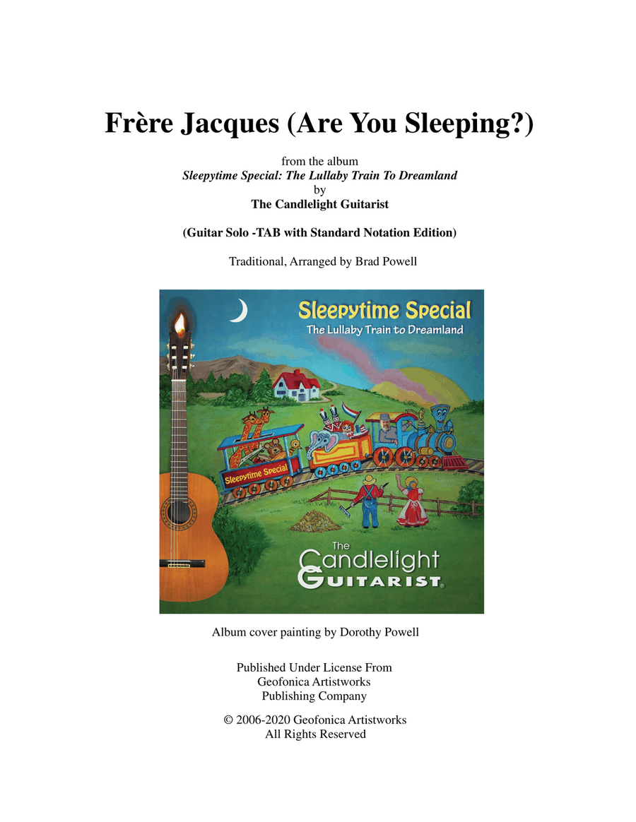 Frère Jacques (Are You Sleeping?) - (fingerstyle solo guitar arrangement) Acoustic Guitar scores gallery preview page 1
