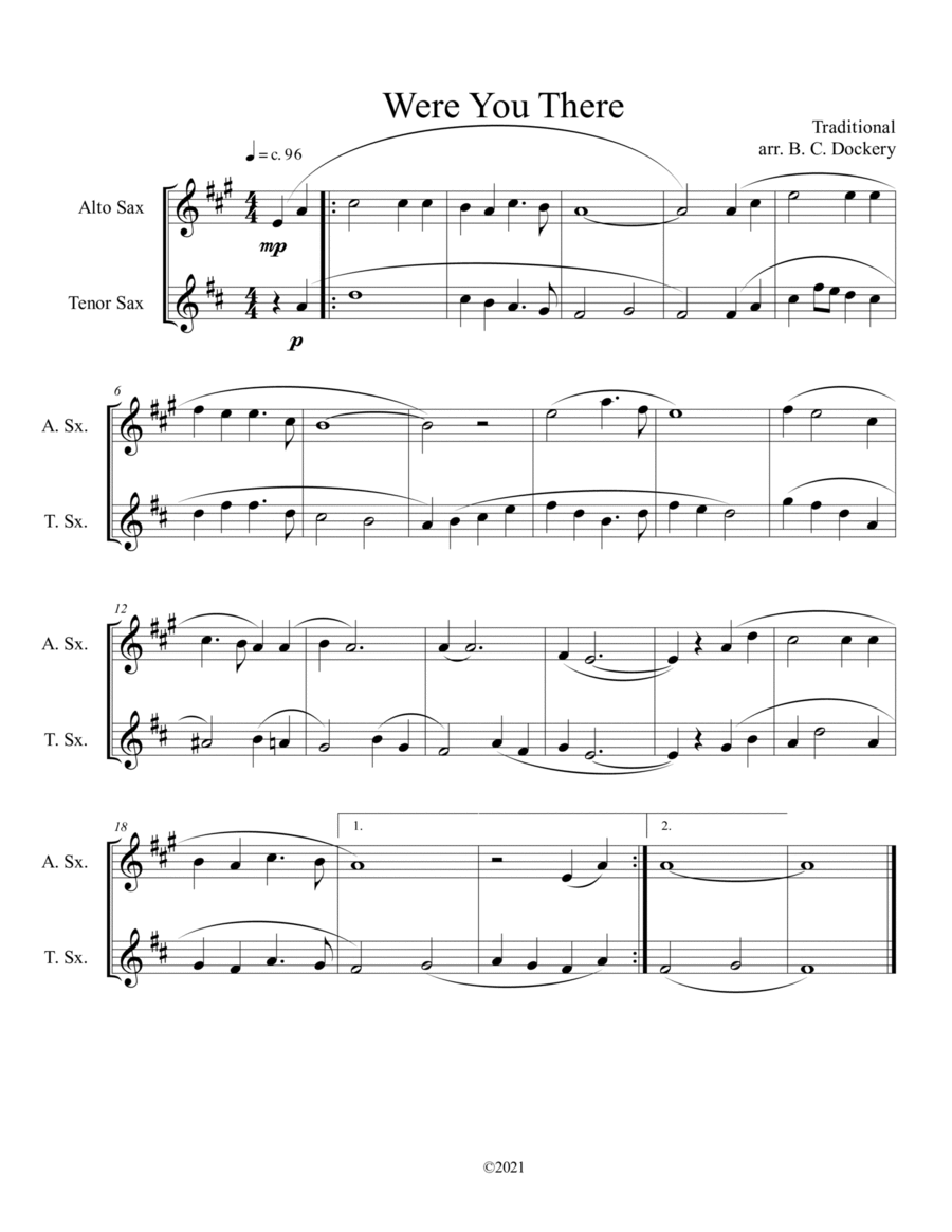 Were You There (alto and tenor sax duet) Woodwind Duet scores gallery preview page 1
