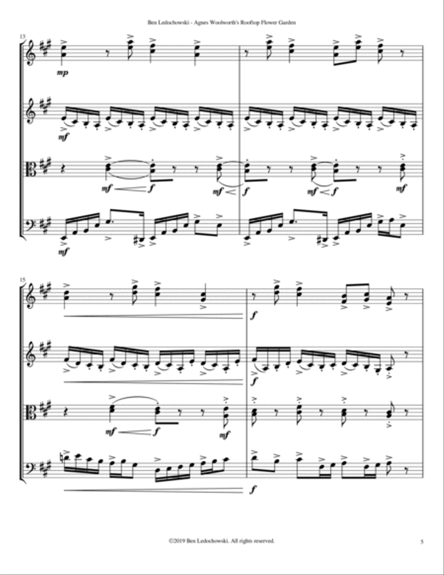 Agnes Woolworth's Rooftop Flower Garden String Quartet scores gallery preview page 5