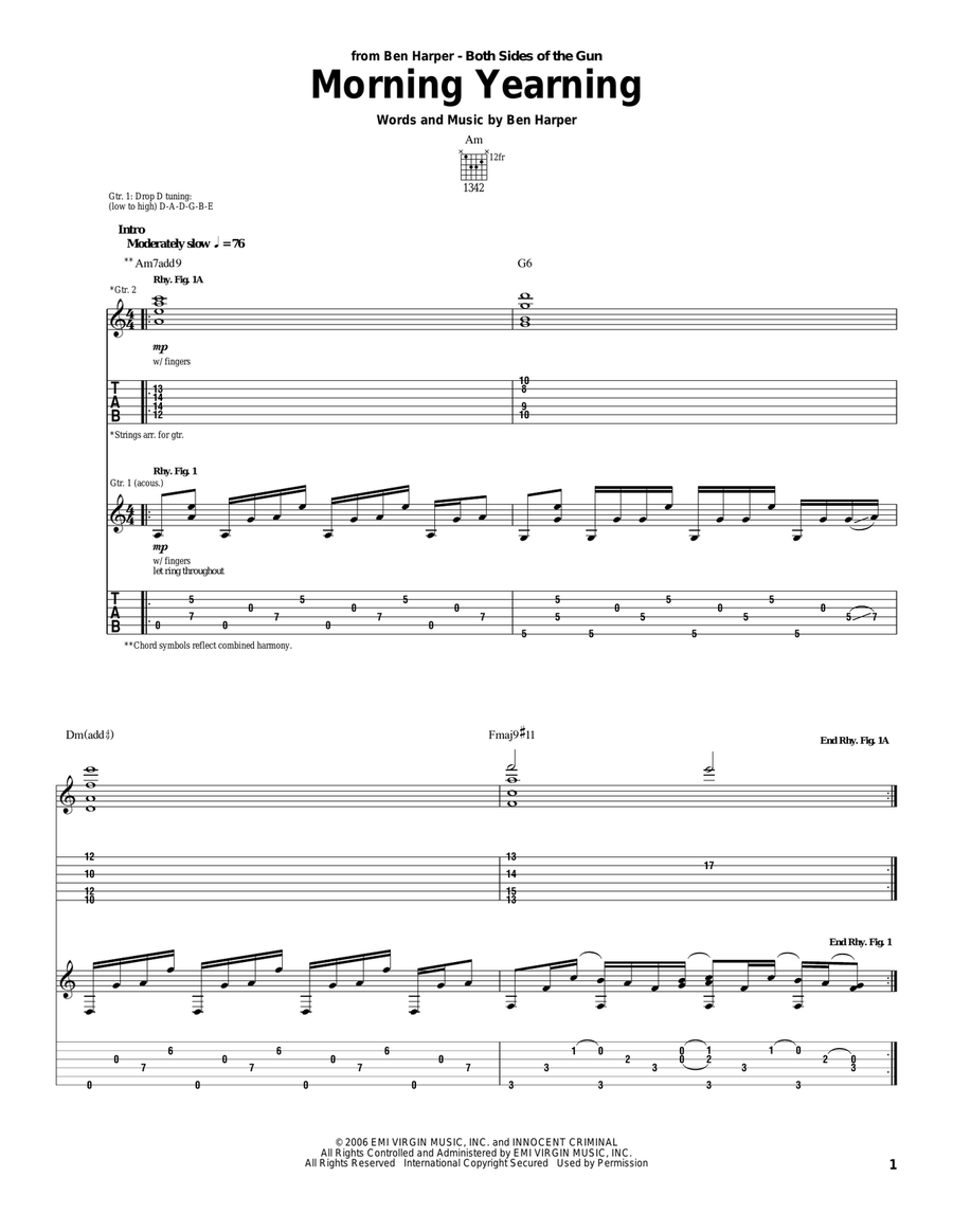 Morning Yearning Acoustic Guitar scores gallery preview page 1