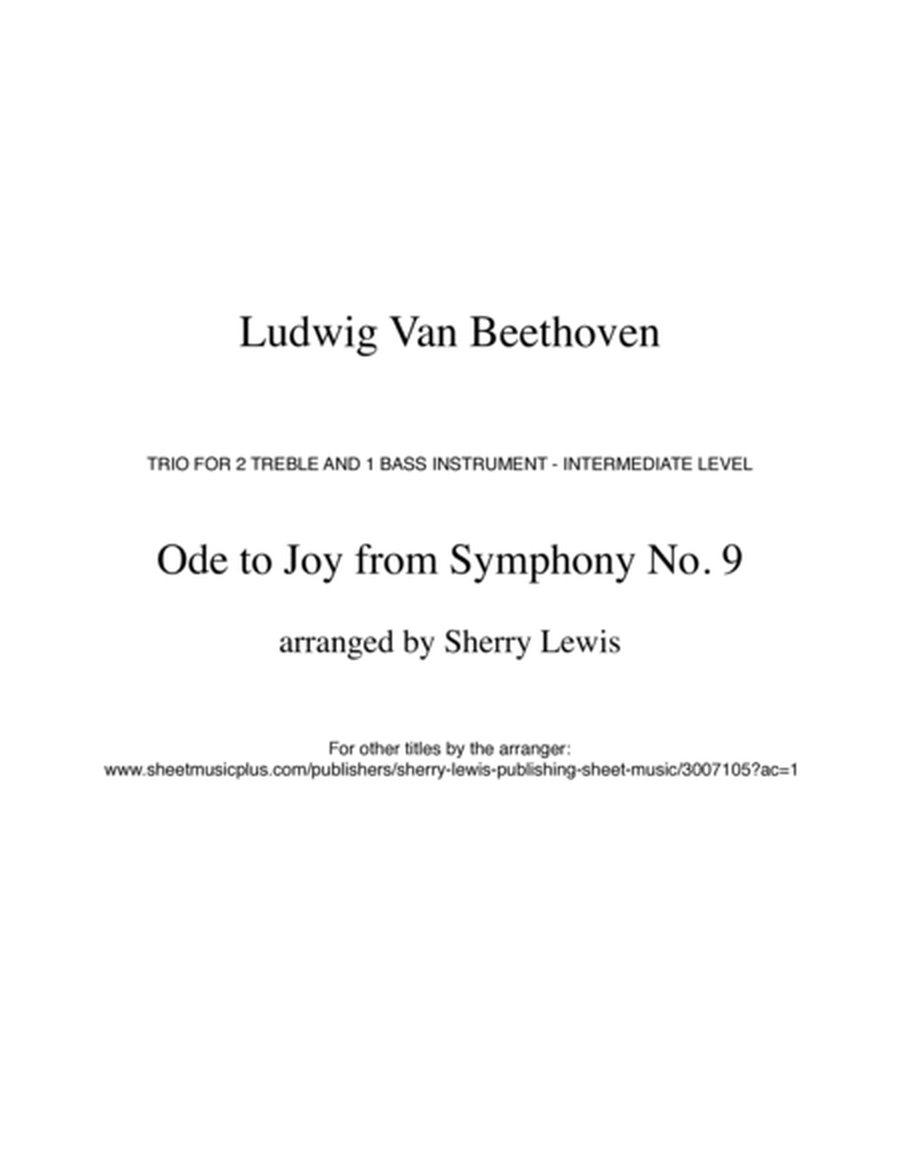 ODE TO JOY, Beethoven for String Trio, Woodwind Trio, any combination of two treble clef instruments image number null