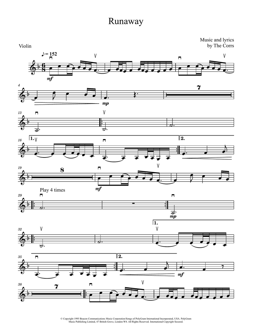 Runaway Violin Solo scores gallery preview page 1