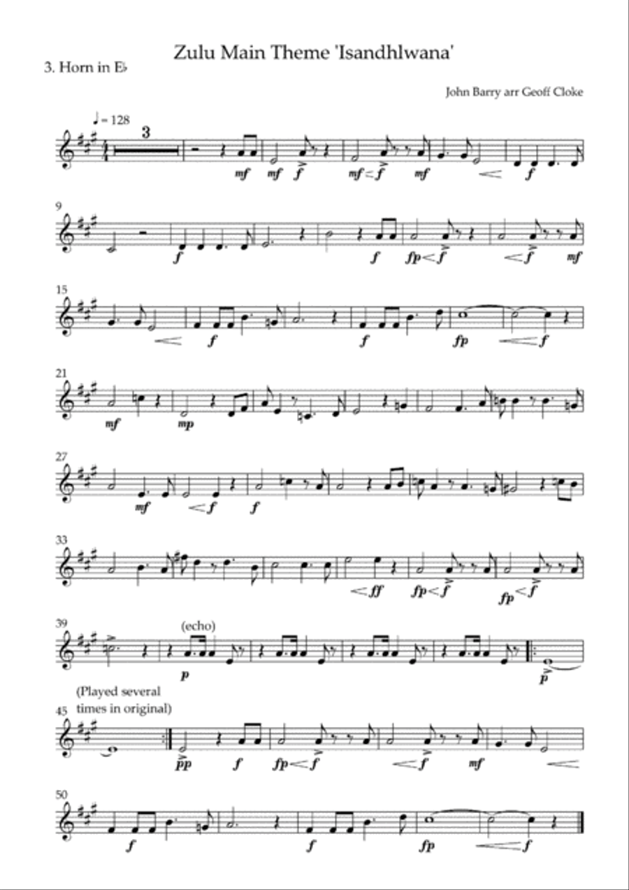 Zulu Theme, Isandhlwana Brass Ensemble scores gallery preview page 3