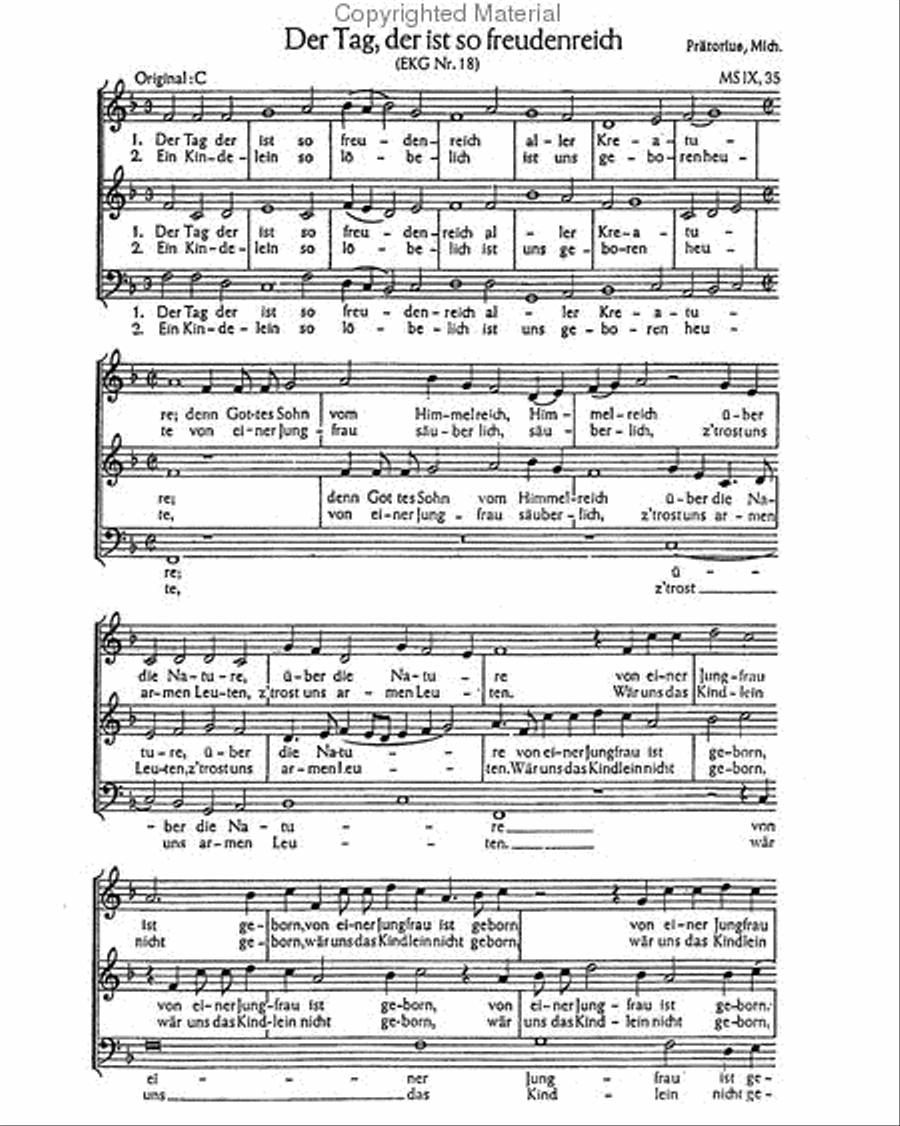 Praetorius: Allein Gott in der Hoh; Der Tag, der ist so freudenreich Score scores gallery preview page 3