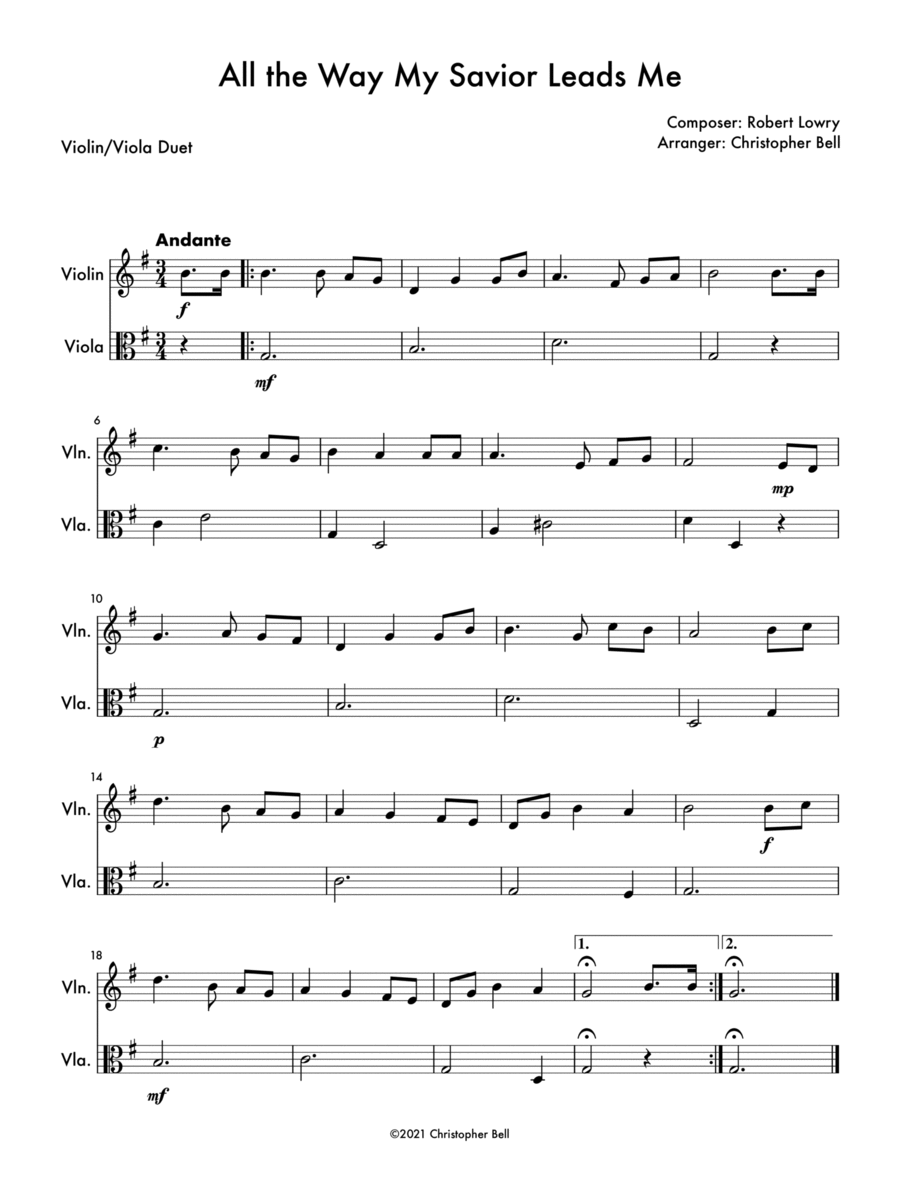 All the Way My Savior Leads Me - Easy Violin/Viola Duet String Duet scores gallery preview page 1