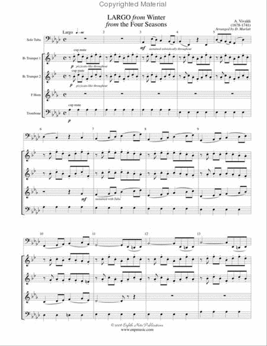 Largo from Winter (from The Four Seasons) Brass Quintet scores gallery preview page 2