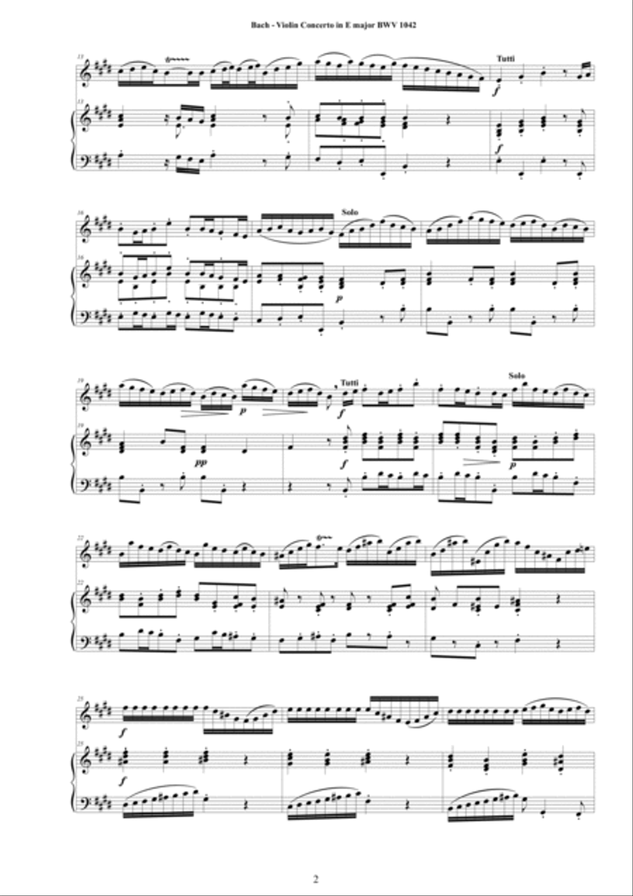 Bach - Violin Concerto in E major BWV1042 for Violin and Piano Violin Solo scores gallery preview page 2
