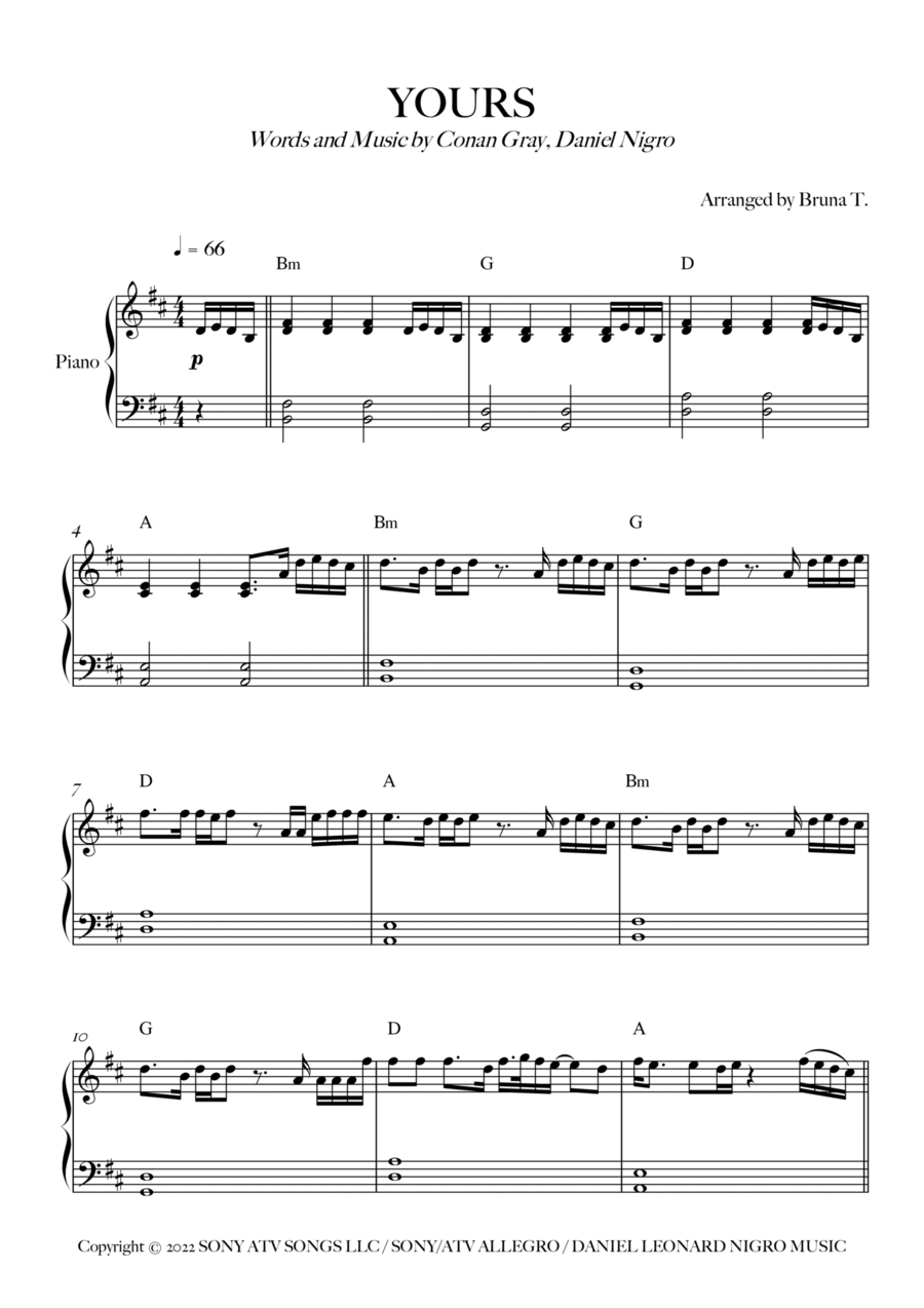 Yours Yours Easy Piano scores gallery preview page 1