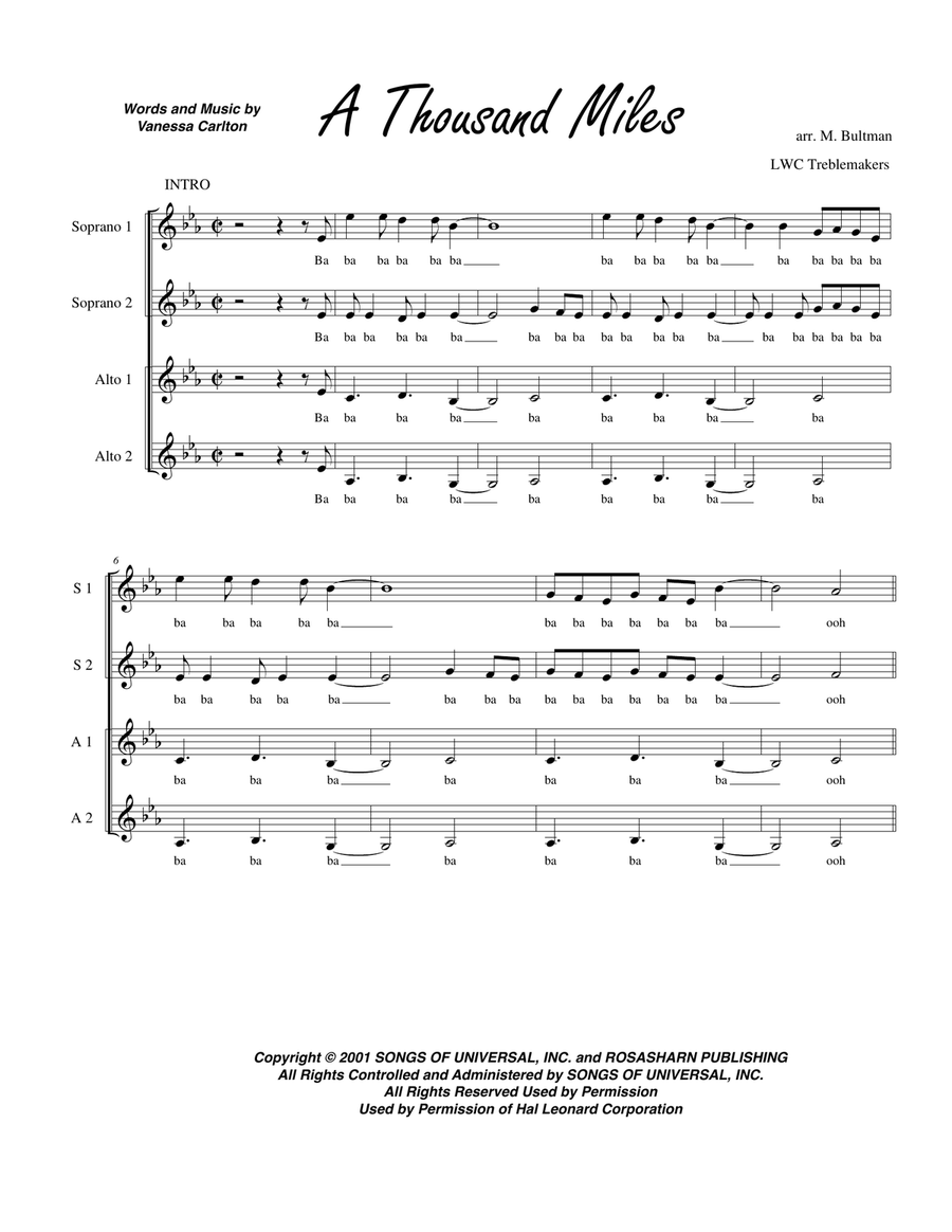 A Thousand Miles SSA scores gallery preview page 1
