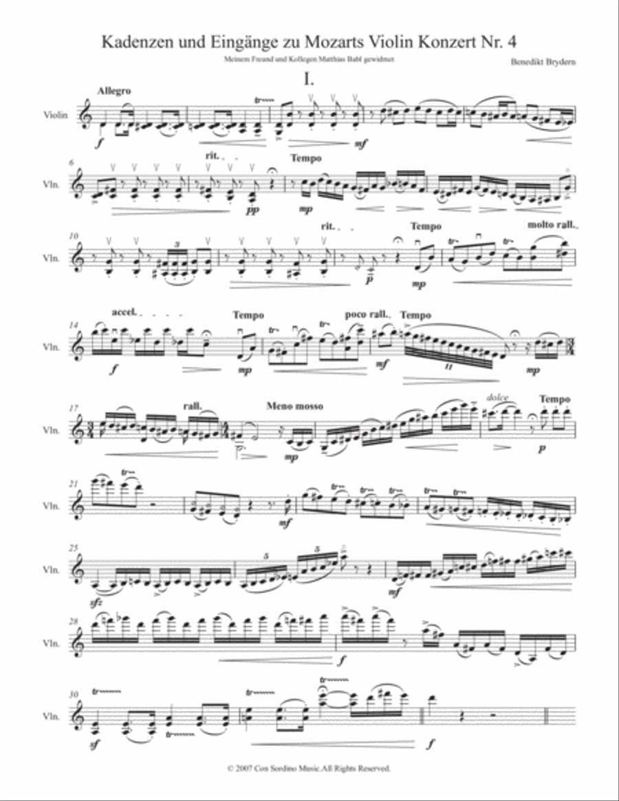 Cadenzas for W.A.Mozart Violin Concerto No.4 Violin Solo scores gallery preview page 3