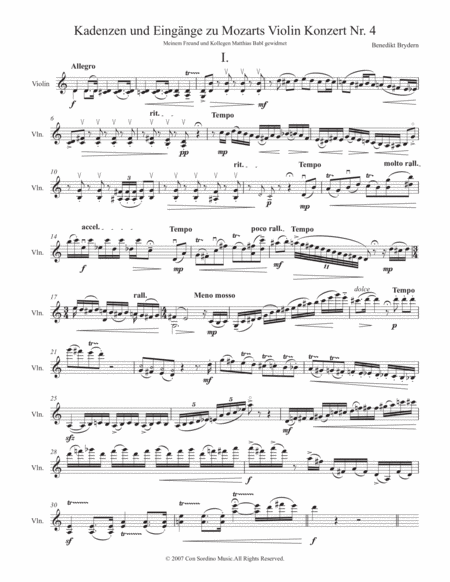 Cadenzas for W.A.Mozart Violin Concerto No.4