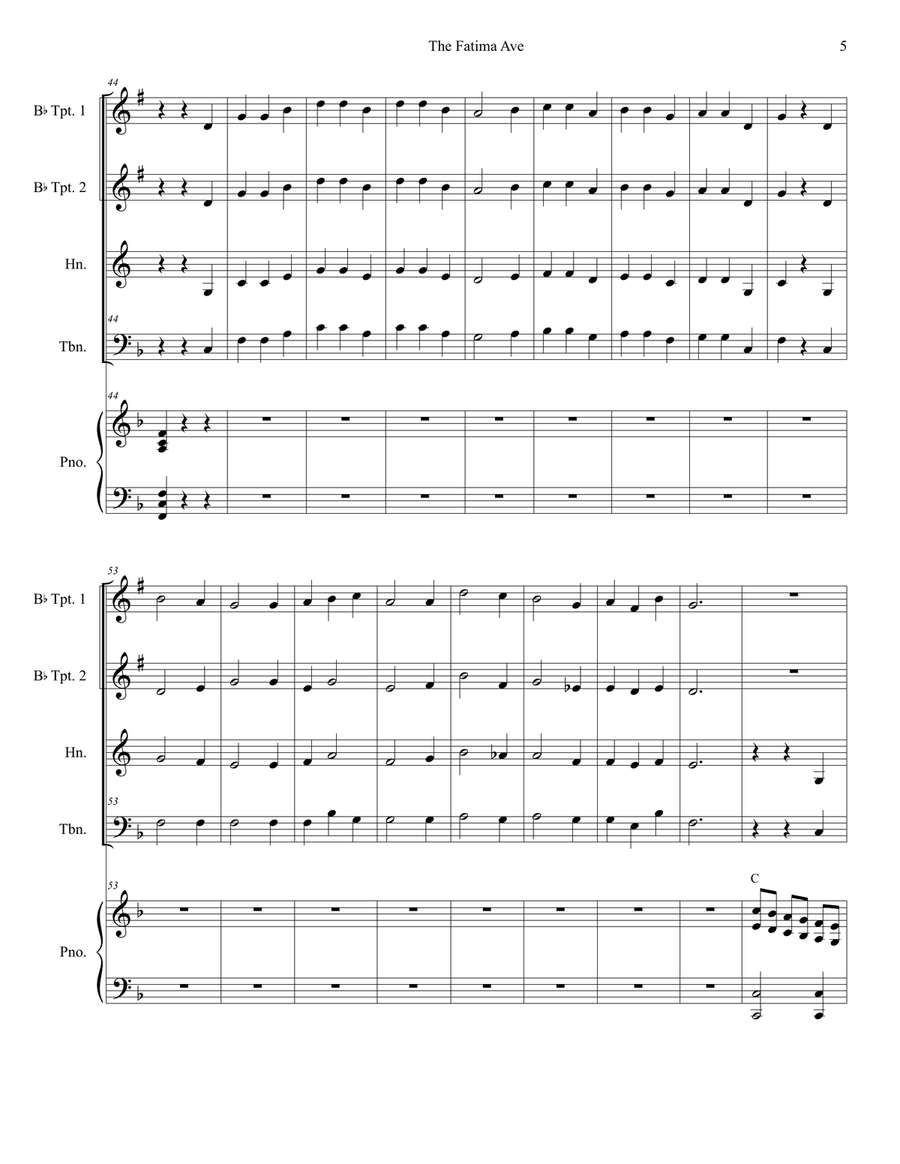 The Fatima Ave (Brass Quartet and Piano) Brass Quartet scores gallery preview page 5