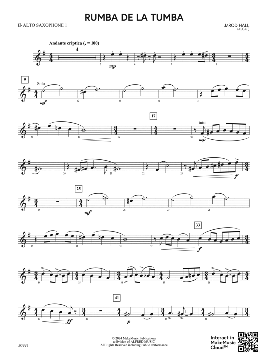 Rumba de la Tumba: E-flat Alto Saxophone Concert Band scores gallery preview page 1