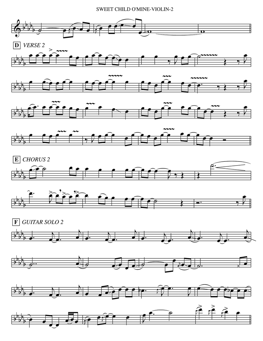 Sweet Child O' Mine Sweet Child O' Mine Violin Solo scores gallery preview page 2