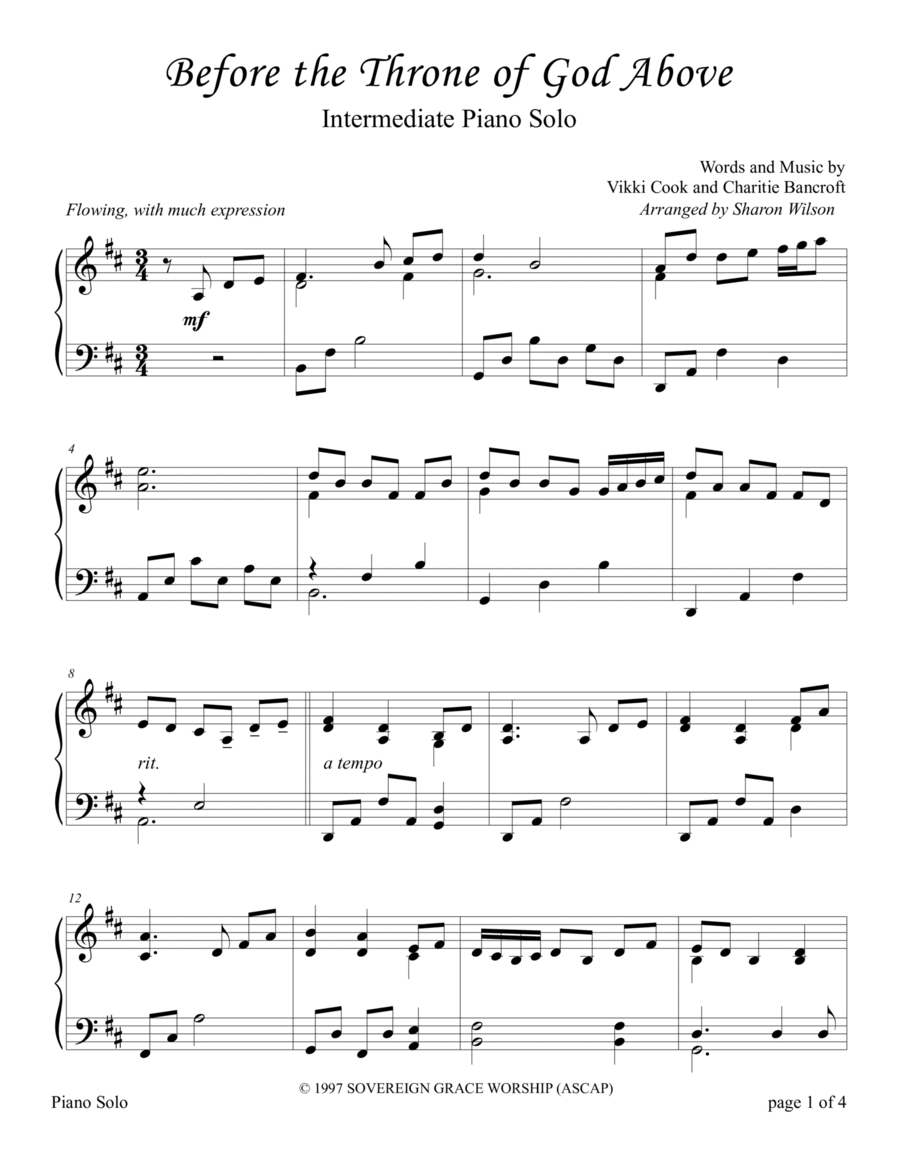 Before The Throne Of God Above Piano Solo scores gallery preview page 1
