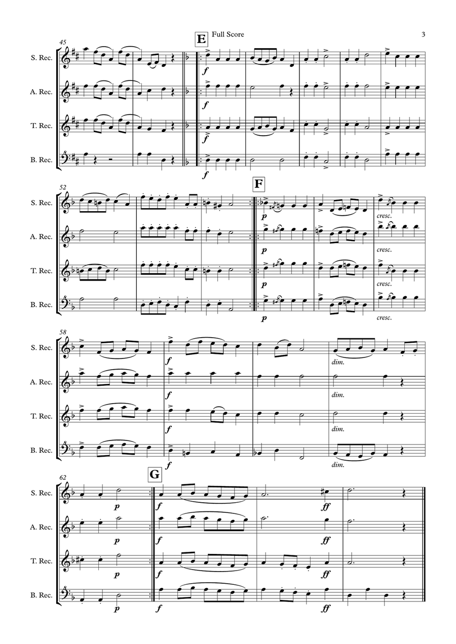 Egyptian March for Recorder Quartet (SATB) 4-Part scores gallery preview page 4