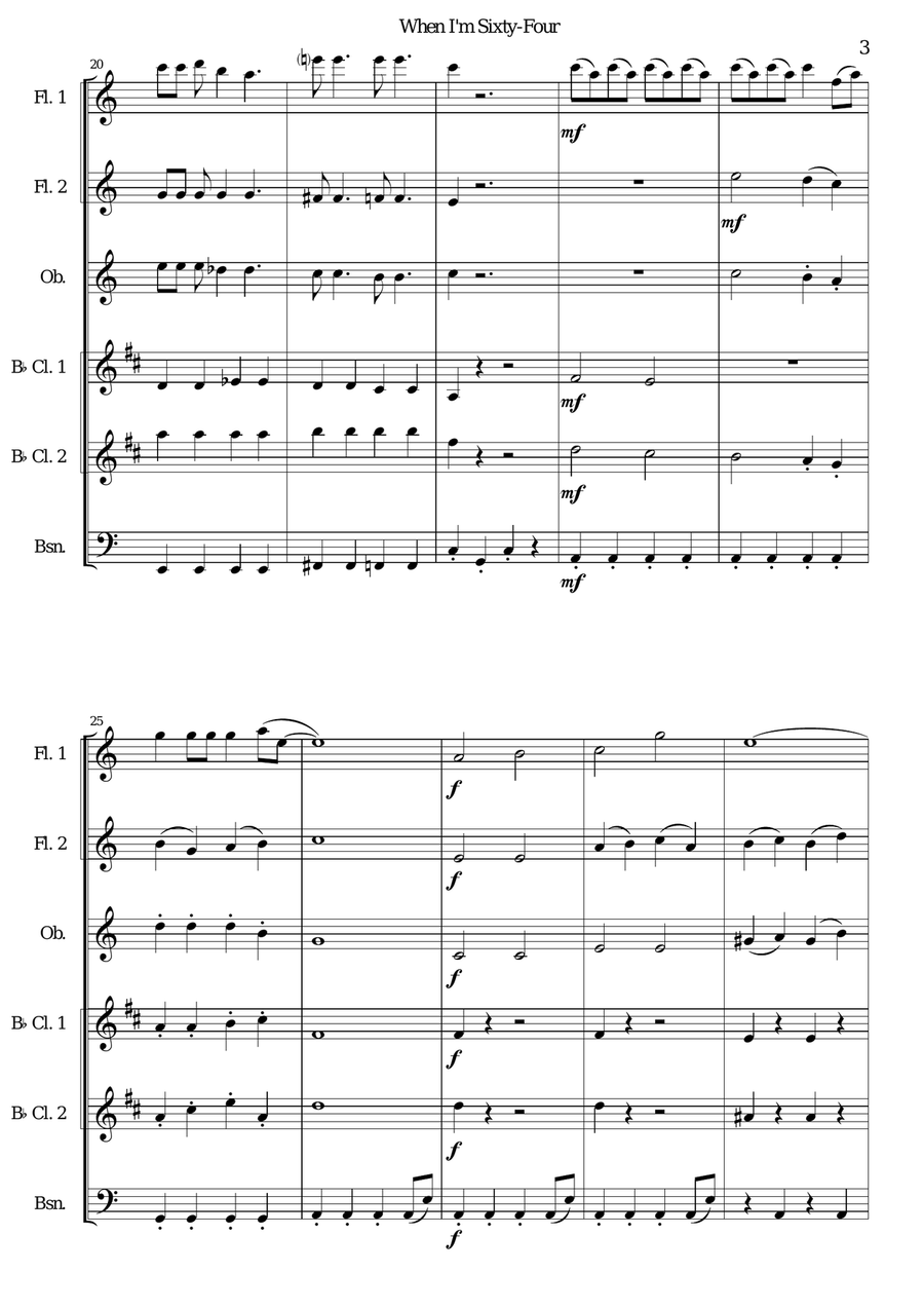 When I'm Sixty-Four Woodwind Ensemble scores gallery preview page 3