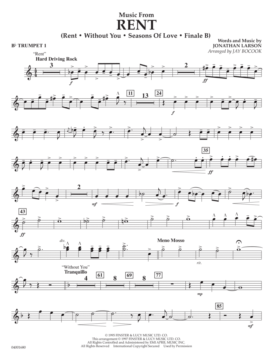 Music from Rent (arr. Jay Bocook) - Bb Trumpet 1