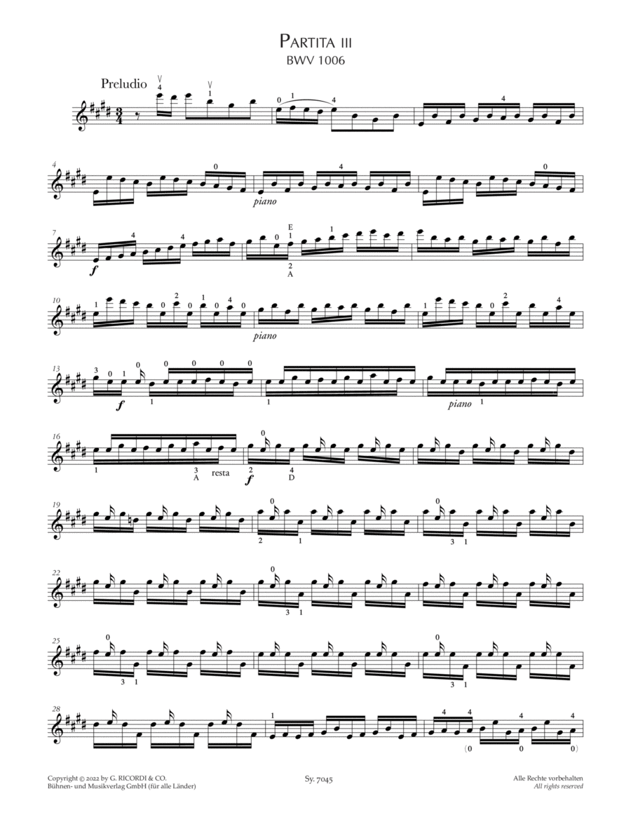 Partita III, BWV 1006 Violin Solo scores gallery preview page 1
