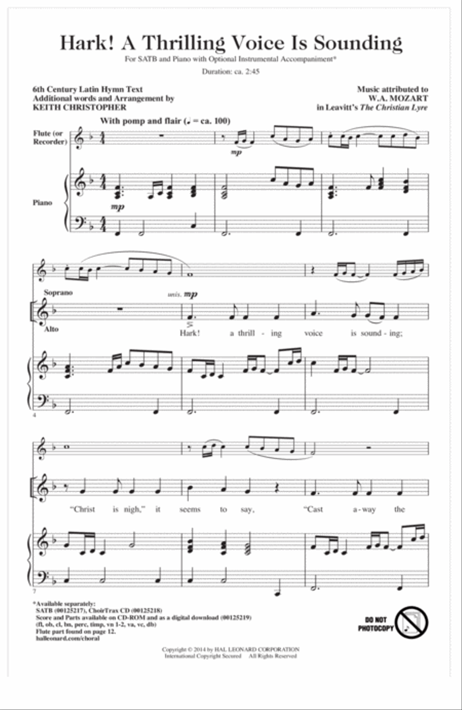 Hark! A Thrilling Voice Is Sounding 4-Part scores gallery preview page 1
