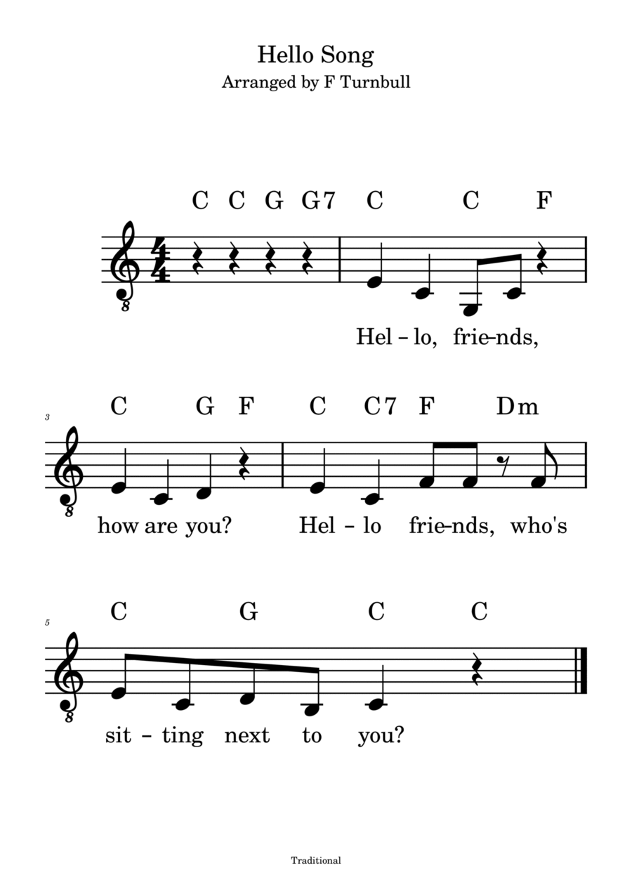 Hello Song Piano, Vocal, Guitar scores gallery preview page 1