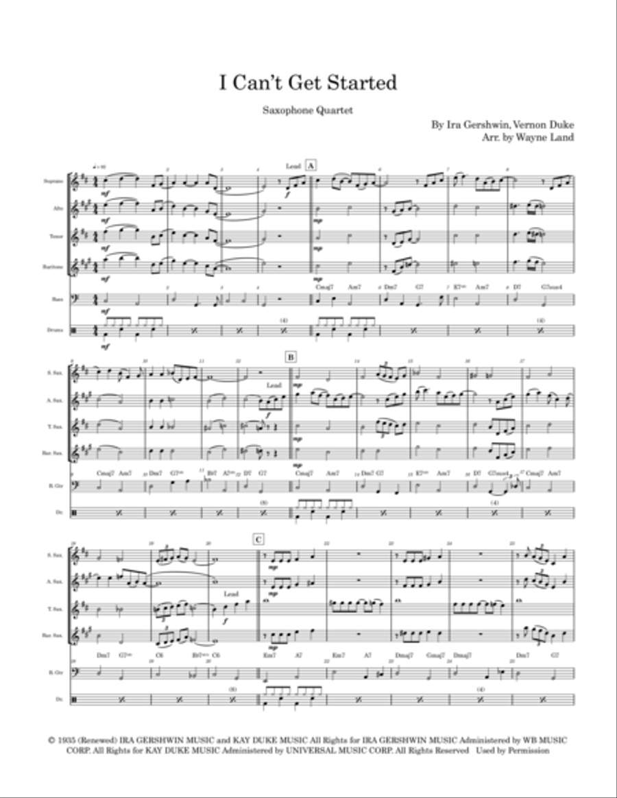 I Can't Get Started Saxophone Quartet scores gallery preview page 2