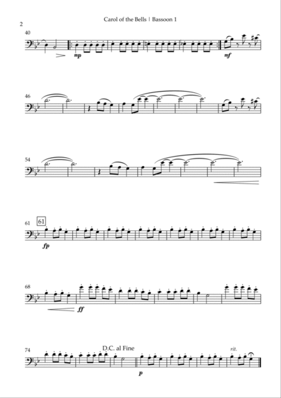 Carol of the Bells in Jazz Version (Christmas Song) for Bassoon Trio Woodwind Trio scores gallery preview page 5