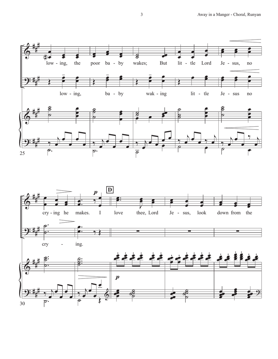Away in a Manger (3 Melodies) 4-Part scores gallery preview page 3