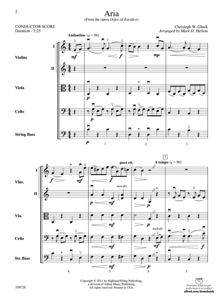 Aria (from the opera Orfeo ed Euridice): Score