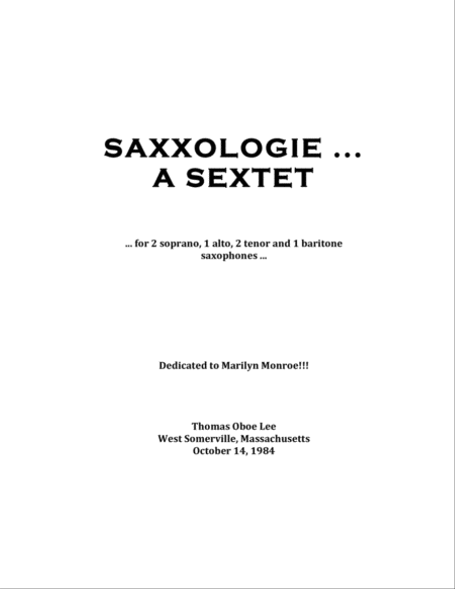Saxxologie ... a sextet (1984) for six saxophones Small Ensemble scores gallery preview page 1