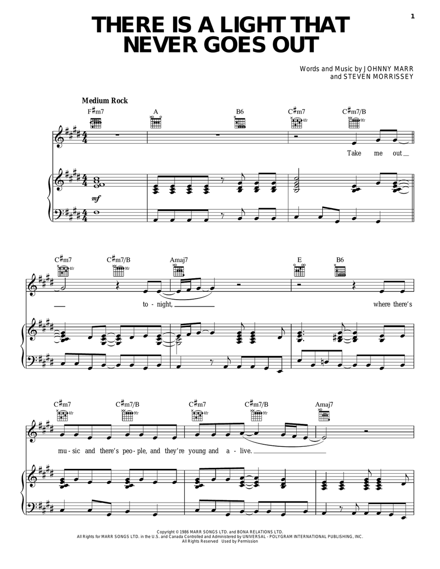 There Is A Light That Never Goes Out Piano, Vocal, Guitar scores gallery preview page 1