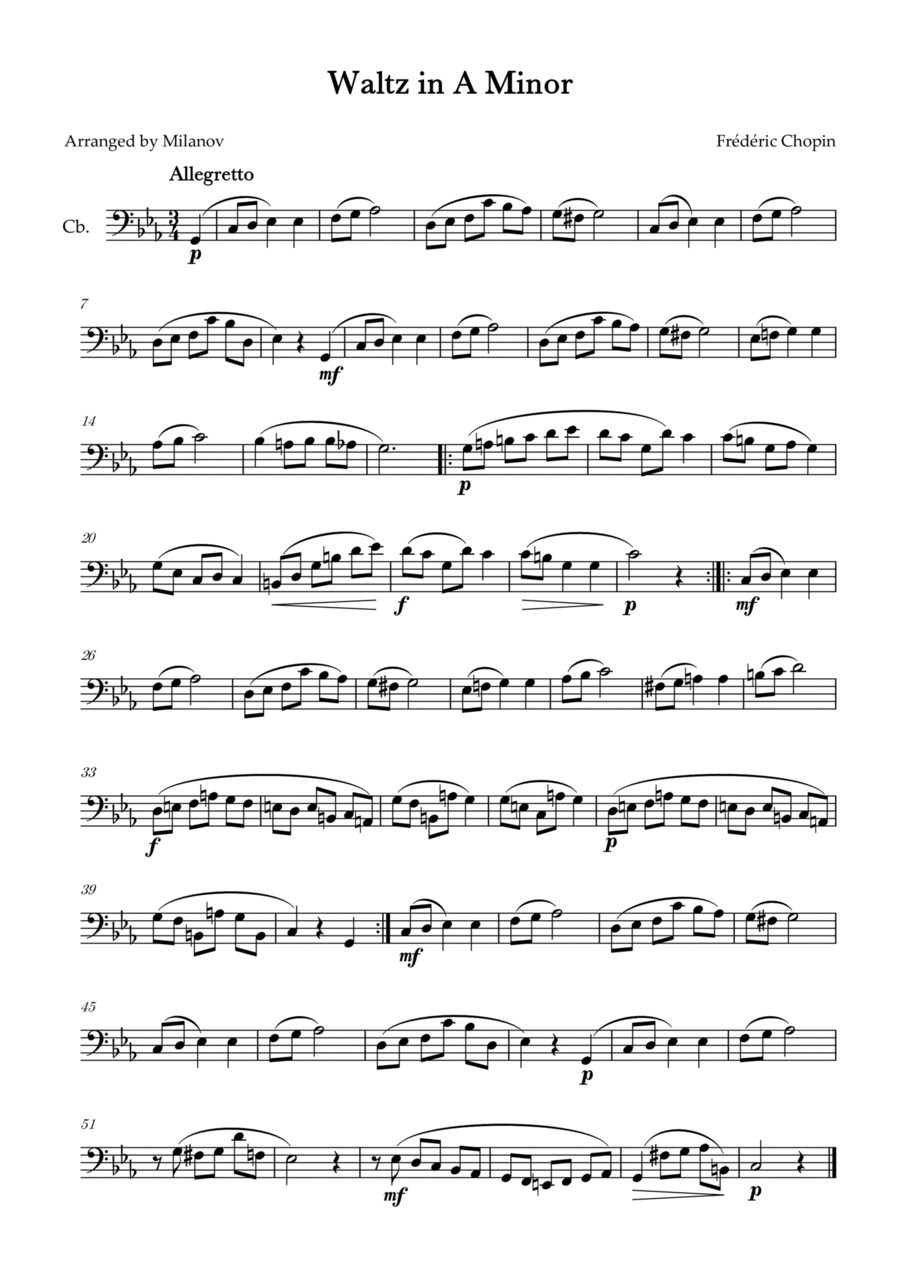 Waltz in A Minor | B. 150, Op. Posth. | Chopin | String Bass Double Bass scores gallery preview page 1